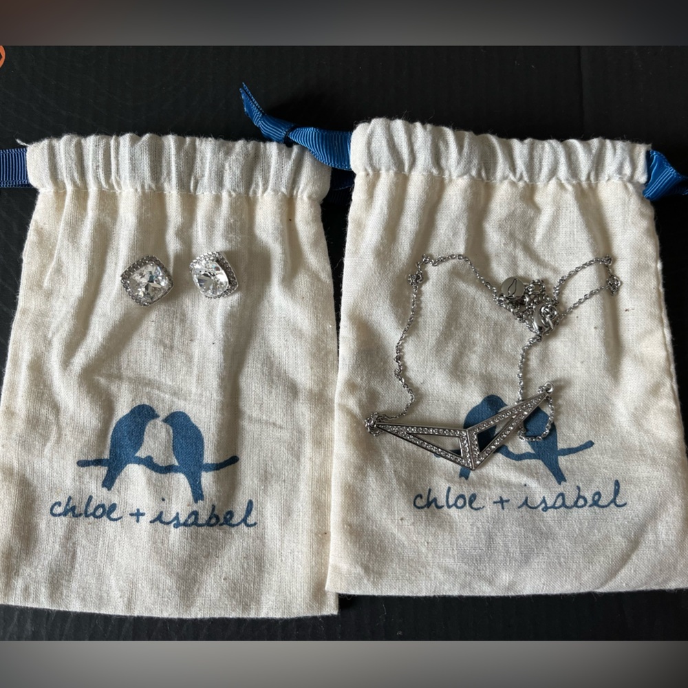 Chloe + Isabel Silver Geometric Necklace and Stud Earrings